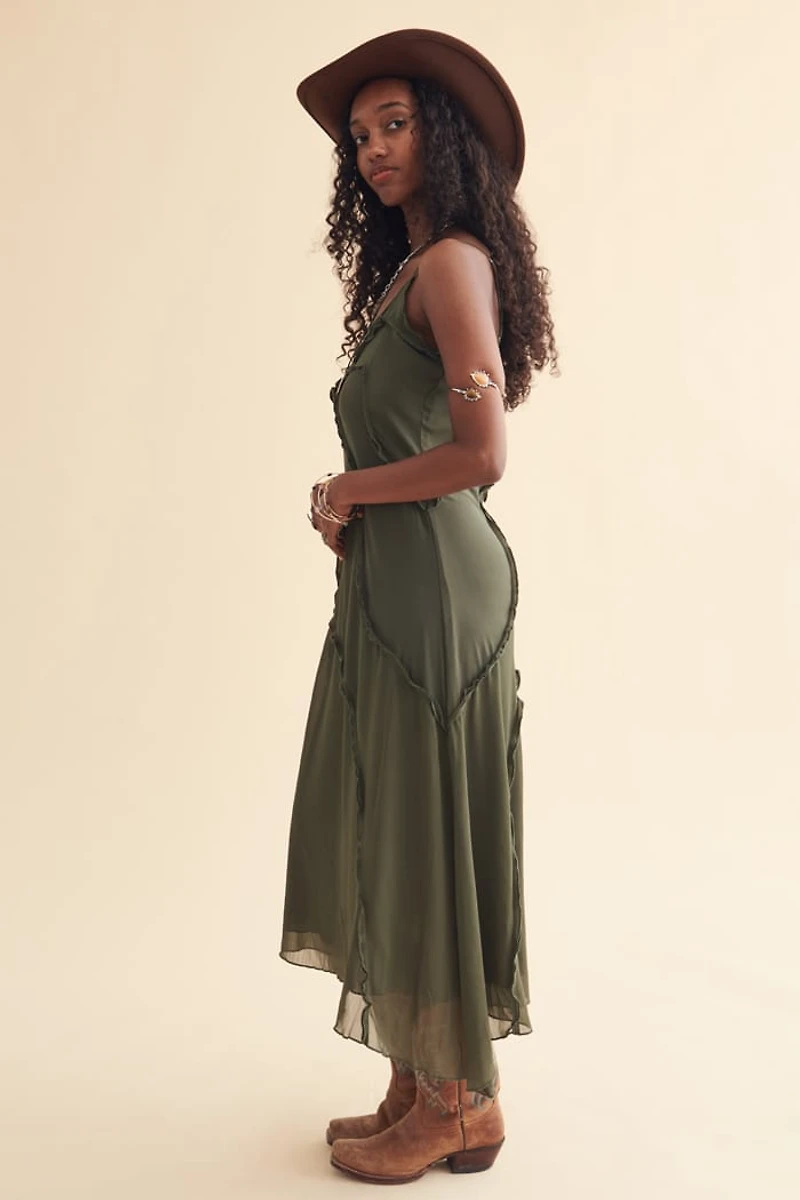 Green Mesh Crater Maxi Dress
