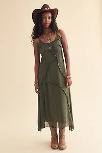 Green Mesh Crater Maxi Dress
