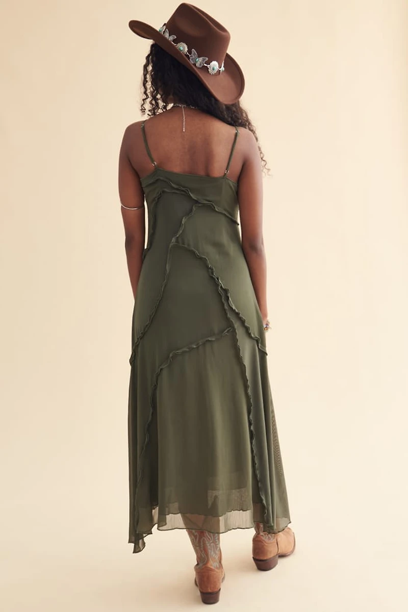 Green Mesh Crater Maxi Dress