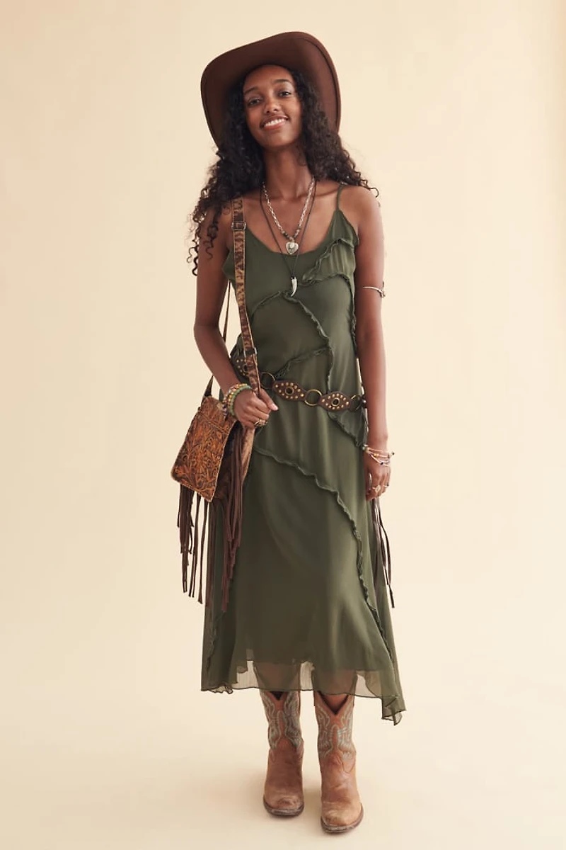 Green Mesh Crater Maxi Dress