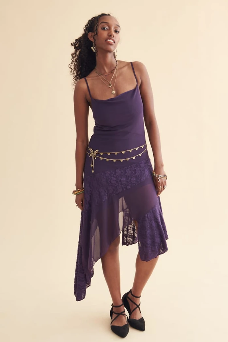 Plum Asymmetrical Fairy Mesh Tank Dress