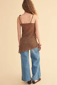 Brown Asymmetrical Ruffle Tank Shirt