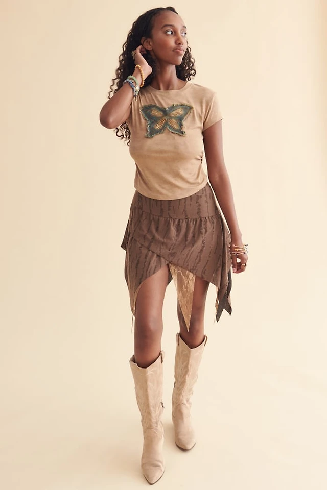 Brown Asymmetrical Lace Fairy Mini Skirt
