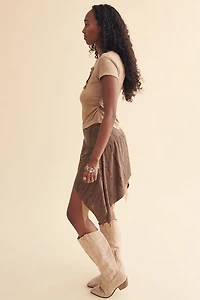 Brown Asymmetrical Lace Fairy Mini Skirt