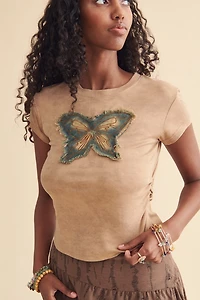 Brown Butterfly Cinch Waist T-Shirt