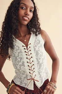 White Boho Sheer Lace Up Top