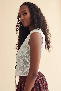 White Boho Sheer Lace Up Top