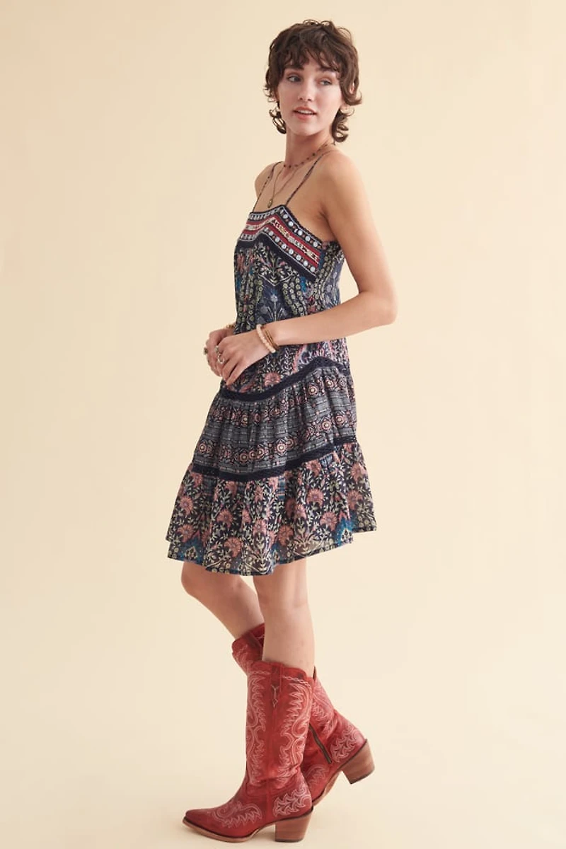Navy Boho Tiered Mini Dress