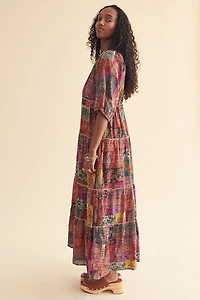 Market Patchwork Print Tiered Maxi Dress