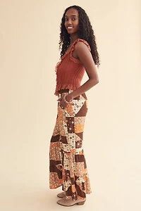 Earth Tone Quilted Print Retro Flare Pants