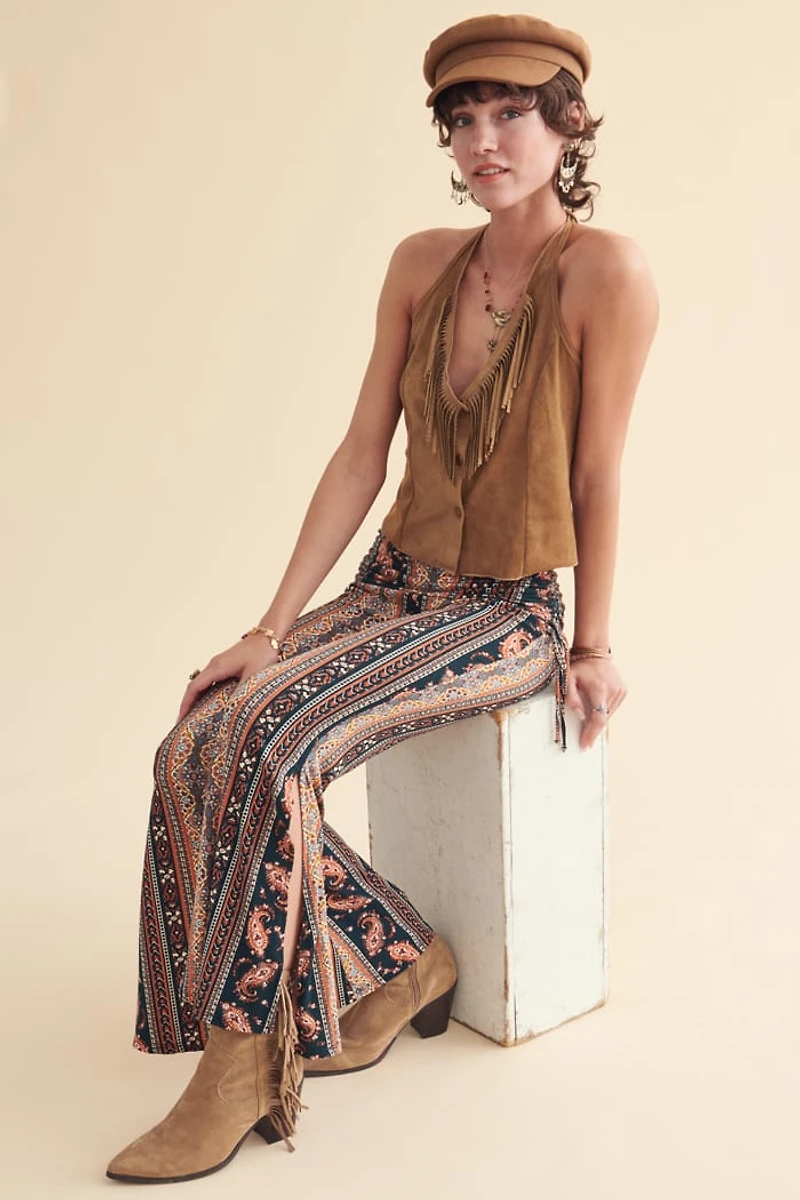 Orange Paisley Striped Flare Pants