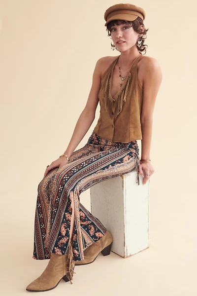 Orange Paisley Striped Flare Pants