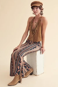 Orange Paisley Striped Flare Pants