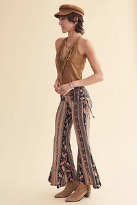 Orange Paisley Striped Flare Pants