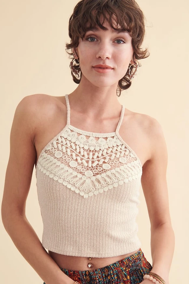 Cream Boho Crochet Halter Tank