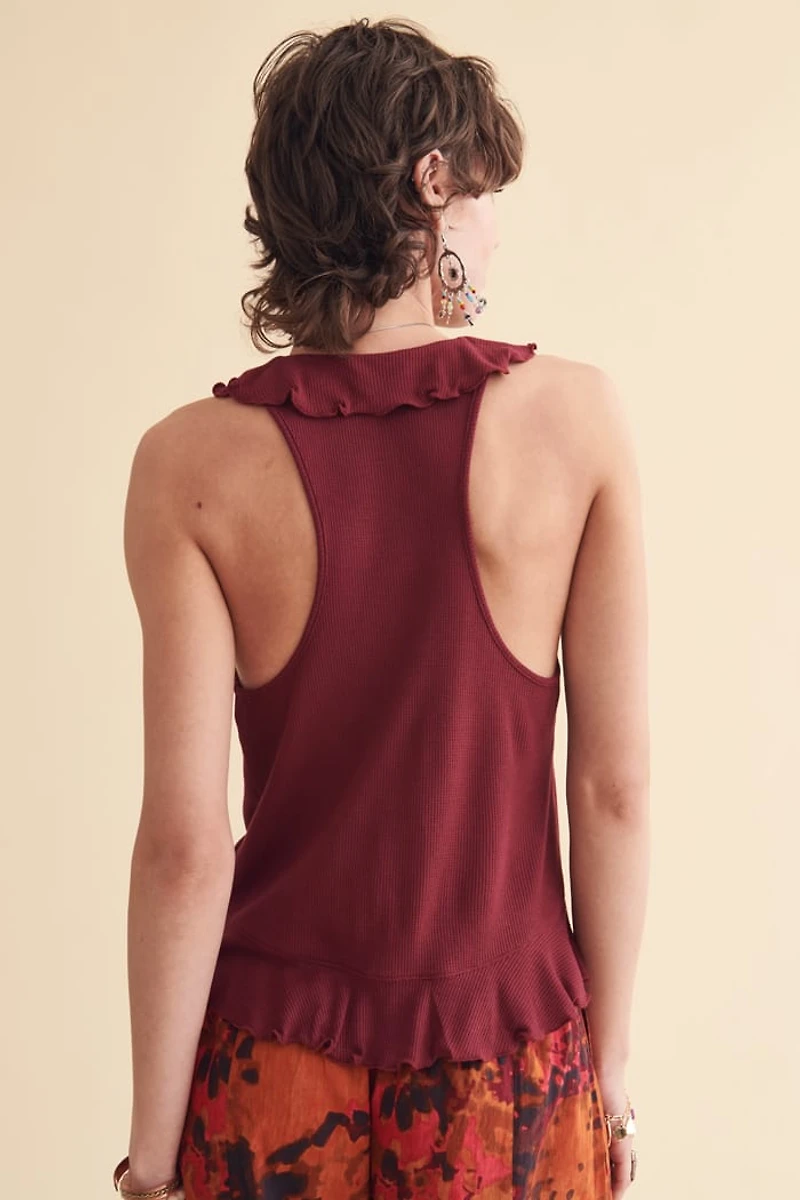 Berry Ruffle Split Front Crop Top
