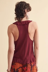 Berry Ruffle Split Front Crop Top