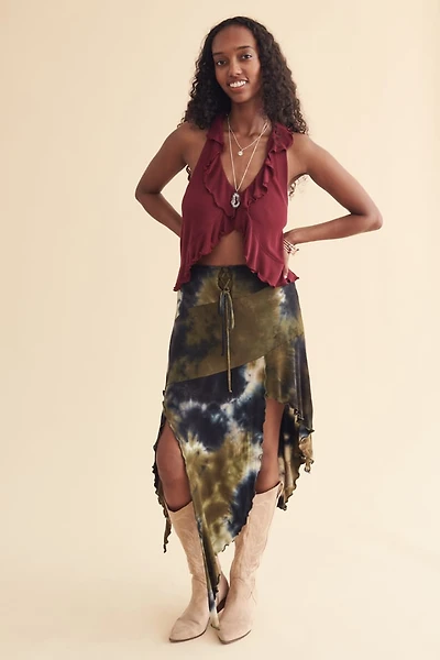 Green Asymmetrical Hem Tie Dye Skirt