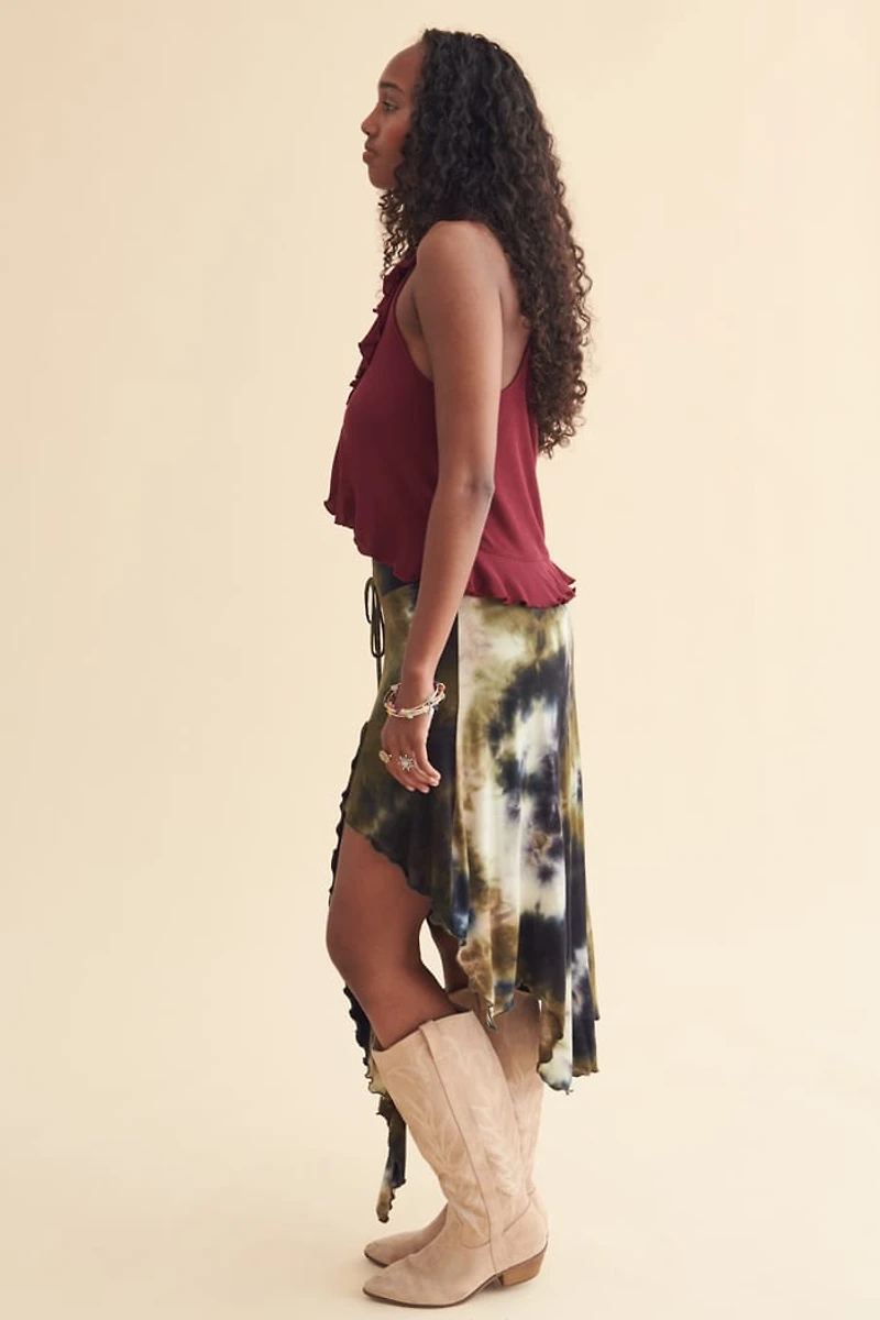 Green Asymmetrical Hem Tie Dye Skirt