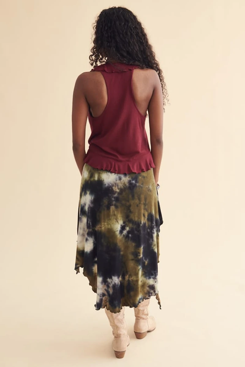 Green Asymmetrical Hem Tie Dye Skirt