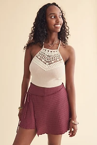 Mauve Textured Front Wrap Mini Skort
