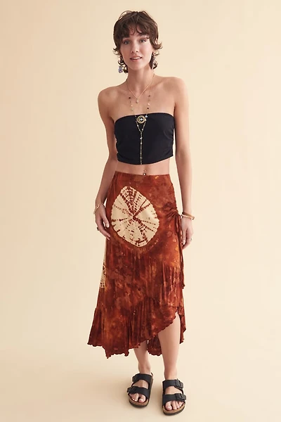 Orange Tie Dye Ruffle Midi Skirt