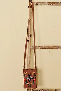 Brown Embroidered Bee Mini Crossbody Bag