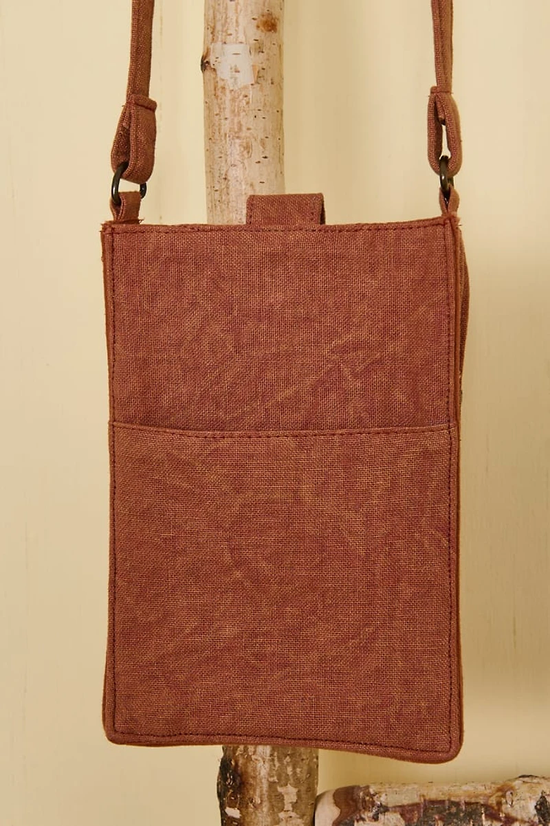 Brown Embroidered Bee Mini Crossbody Bag