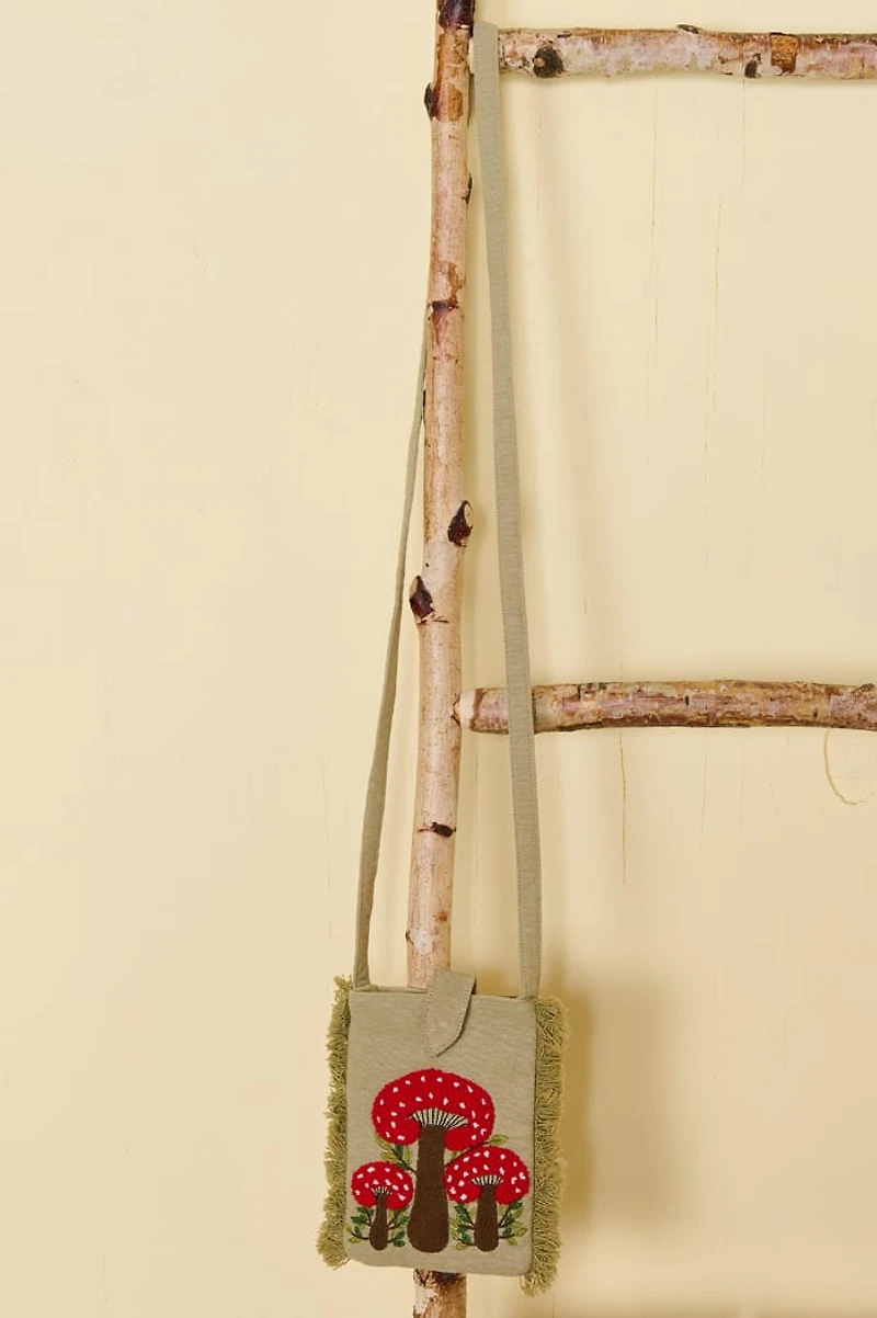 Mushroom Embroidered Mini Crossbody Bag