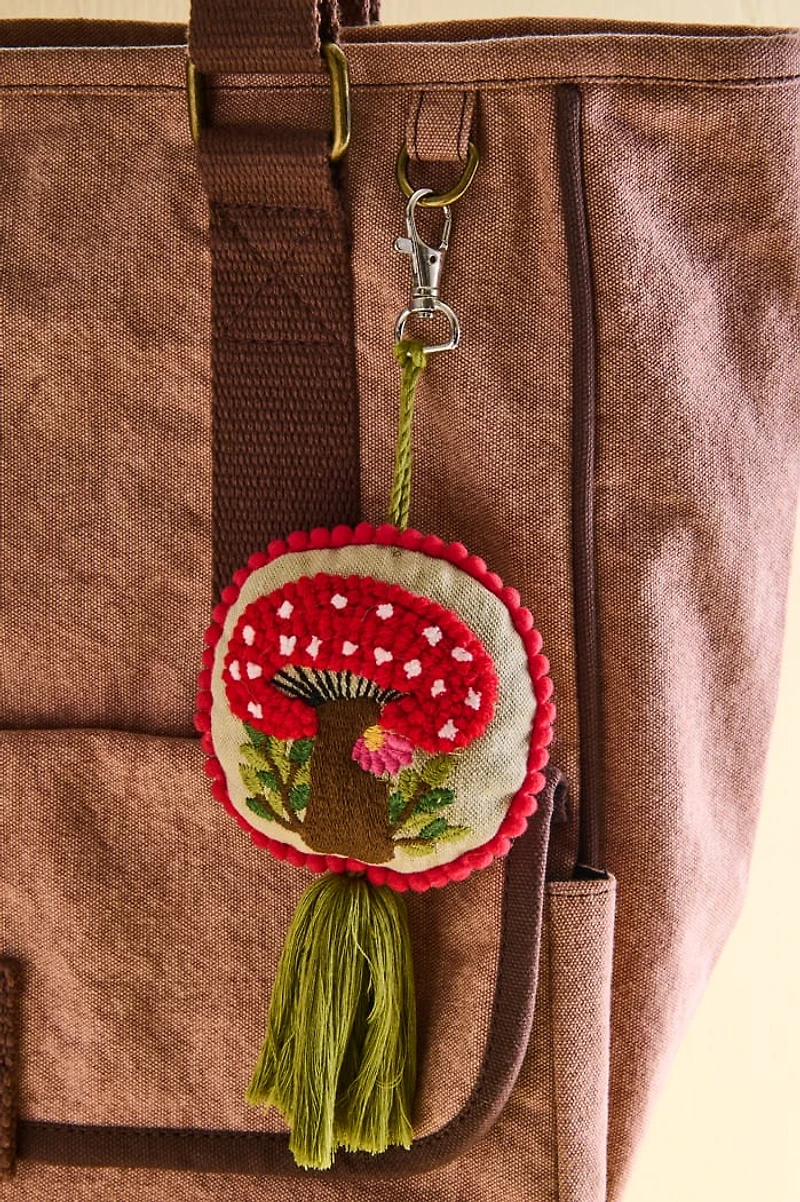 Mushroom Embroidered Fabric Bag Charm