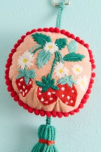 Strawberry Embroidered Fabric Bag Charm