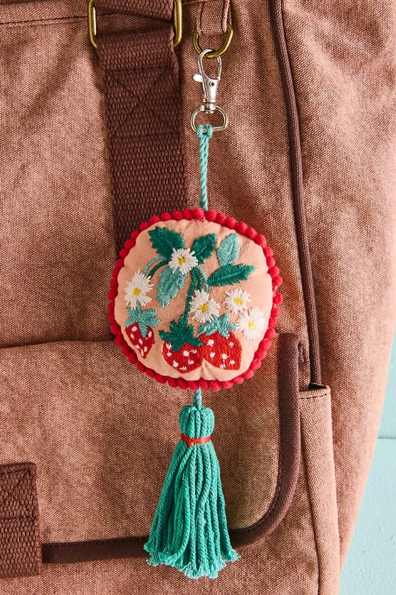 Strawberry Embroidered Fabric Bag Charm