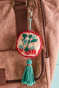 Strawberry Embroidered Fabric Bag Charm