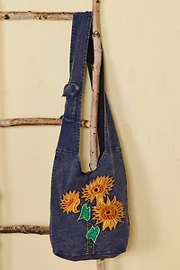 Blue Sunflower Boho Crossbody Bag