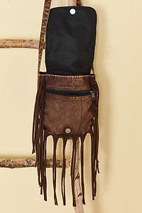 Brown Embroidered Fringe Crossbody Bag