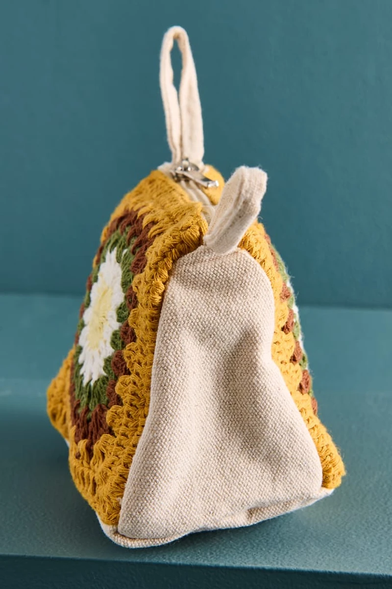 Yellow Daisy Crochet Travel Zip Pouch