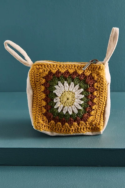 Yellow Daisy Crochet Travel Zip Pouch