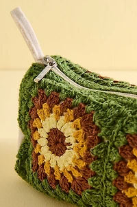 Green Daisy Crochet Travel Zip Pouch