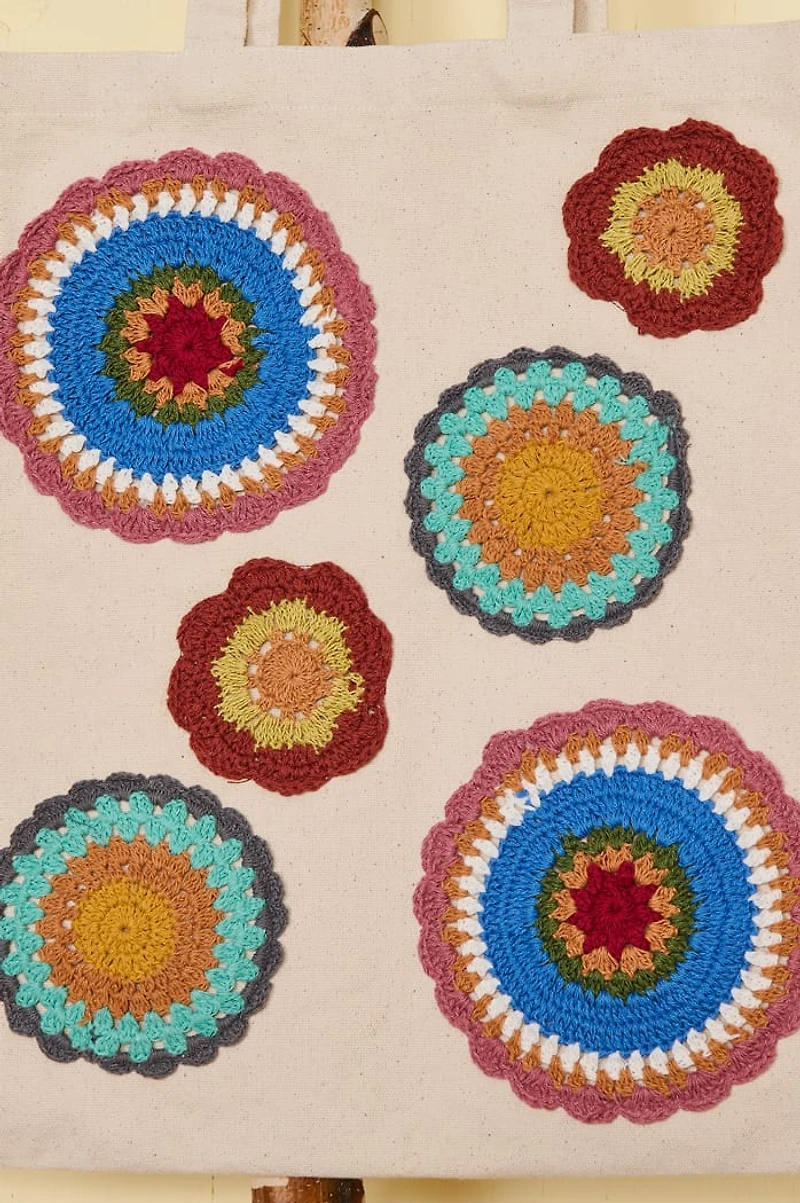 Rainbow Handmade Crochet Mandala Tote Bag