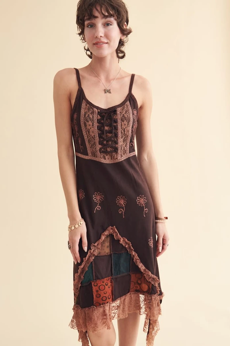 Brown Patchwork Lace Fairy Dress