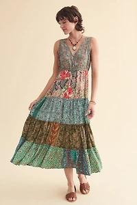 Floral Tiered Patchwork Tank Maxi Dress