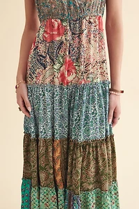 Floral Tiered Patchwork Tank Maxi Dress