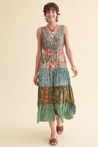 Floral Tiered Patchwork Tank Maxi Dress