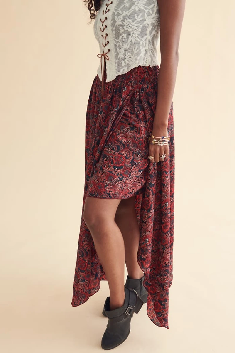Pink Paisley Asymmetrical Maxi Skirt