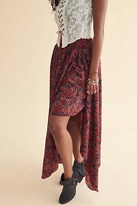 Pink Paisley Asymmetrical Maxi Skirt
