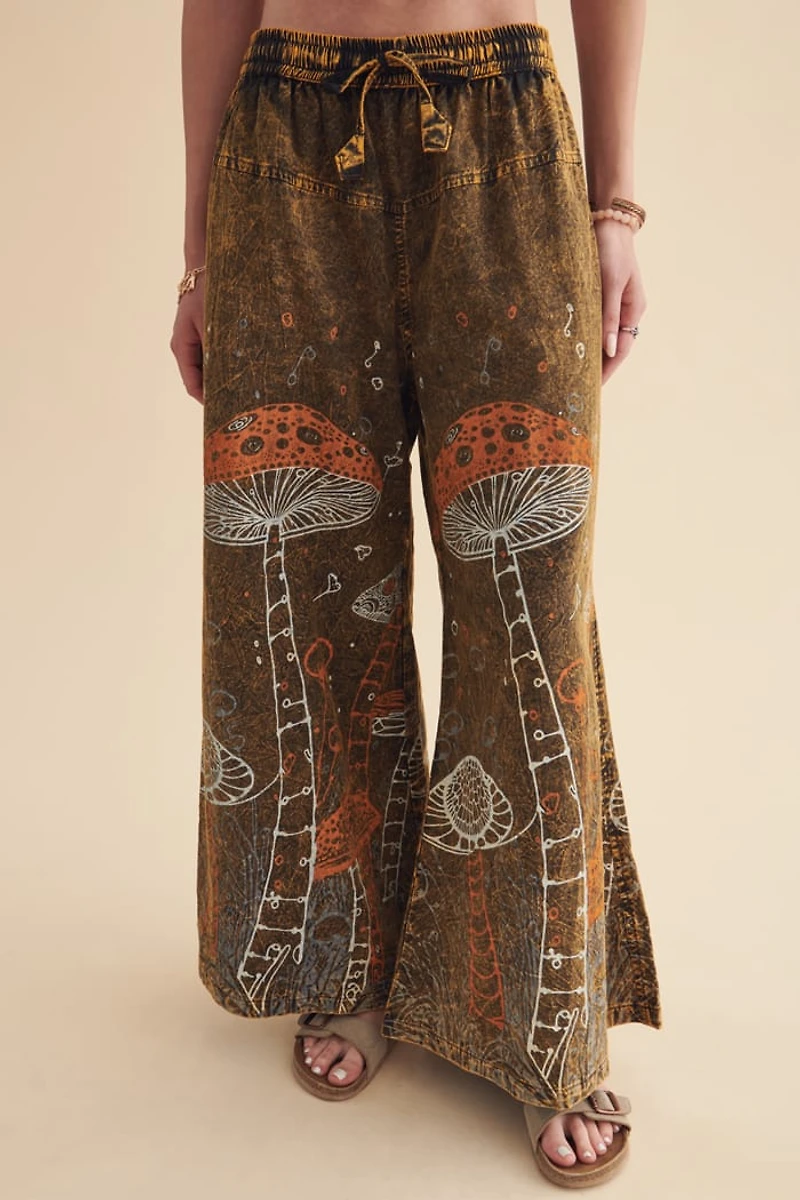 Whimsical Woodland Mushroom Wide Leg Pants