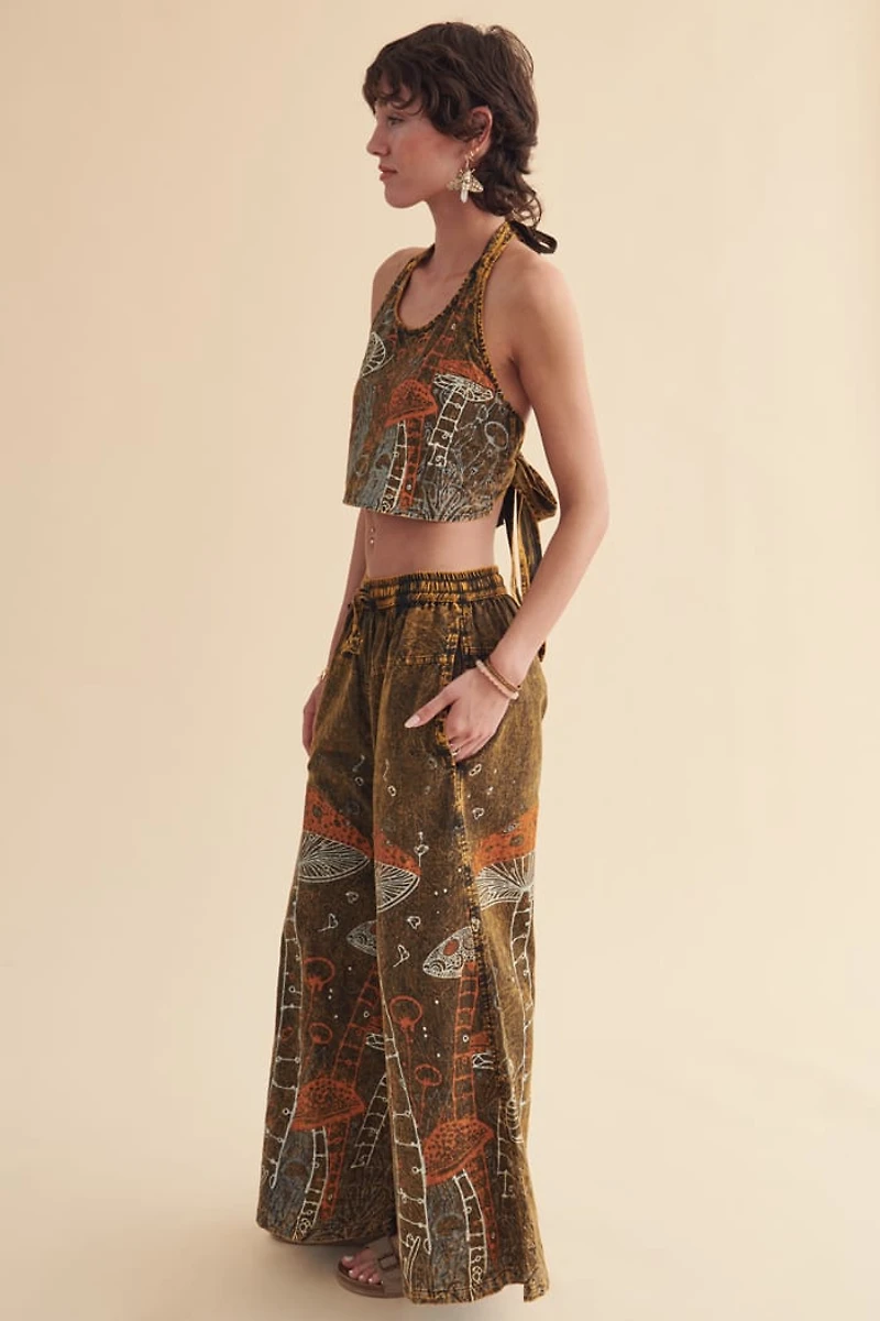 Whimsical Woodland Mushroom Wide Leg Pants