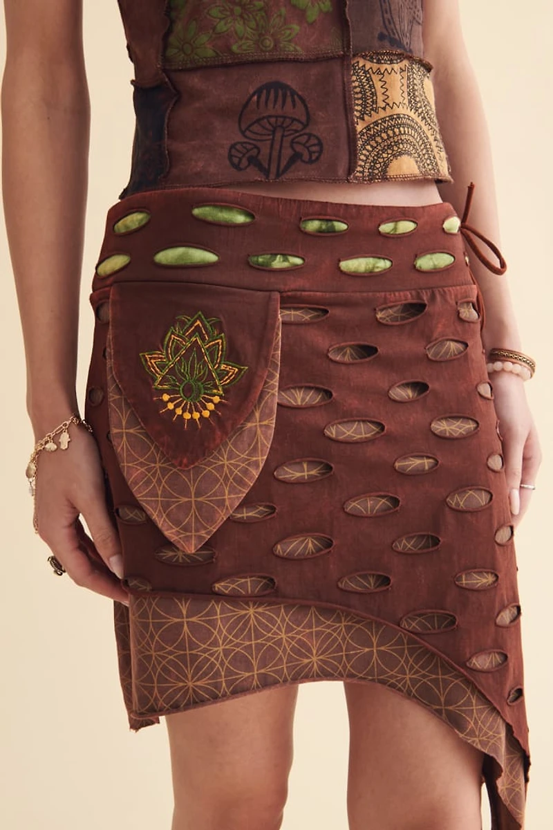 Brown Cutout Asymmetrical Mini Skirt