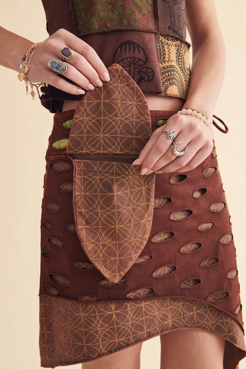 Brown Cutout Asymmetrical Mini Skirt