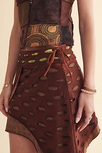 Brown Cutout Asymmetrical Mini Skirt